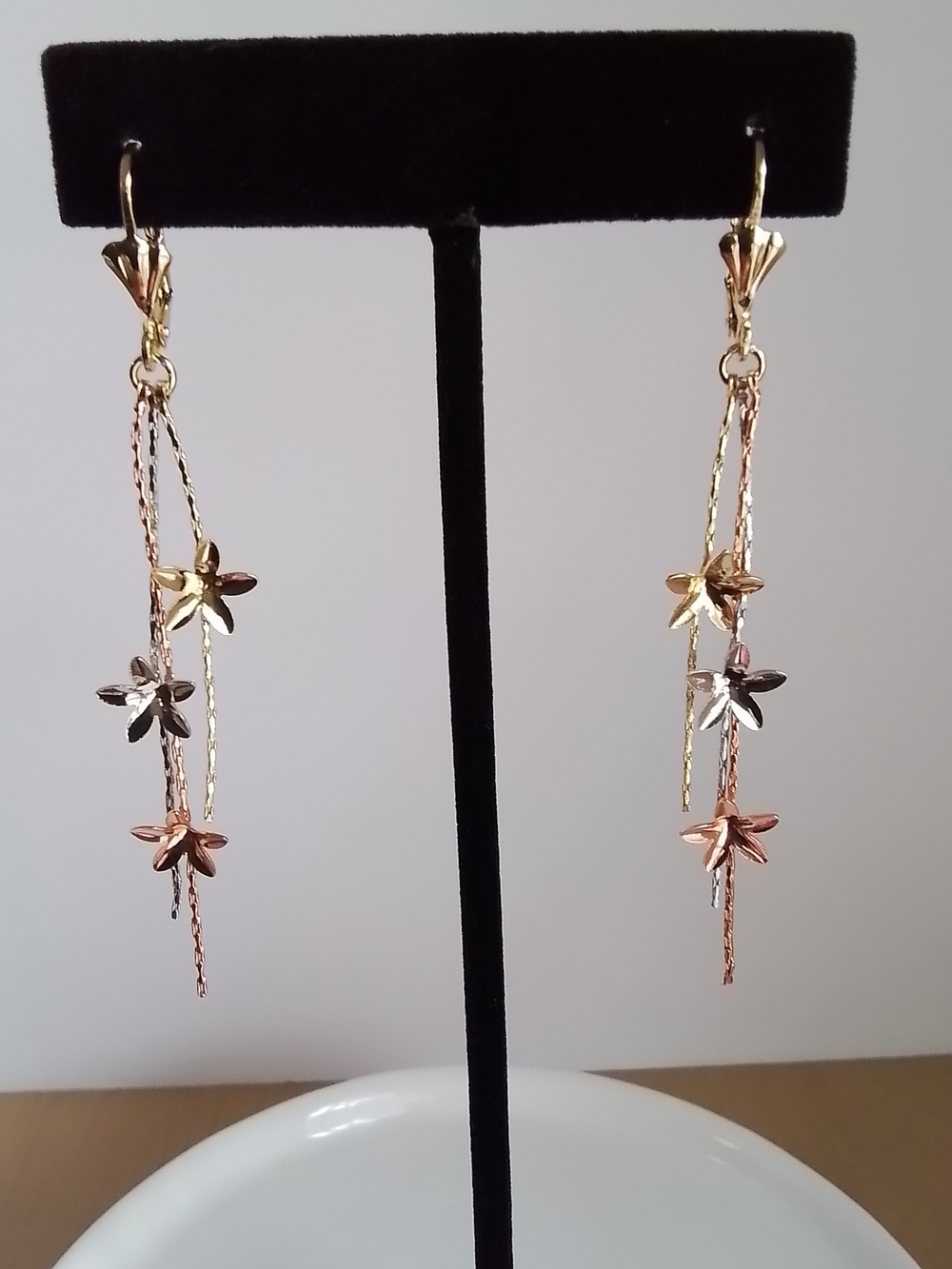 Tri-Tone Floral Drop Earrings